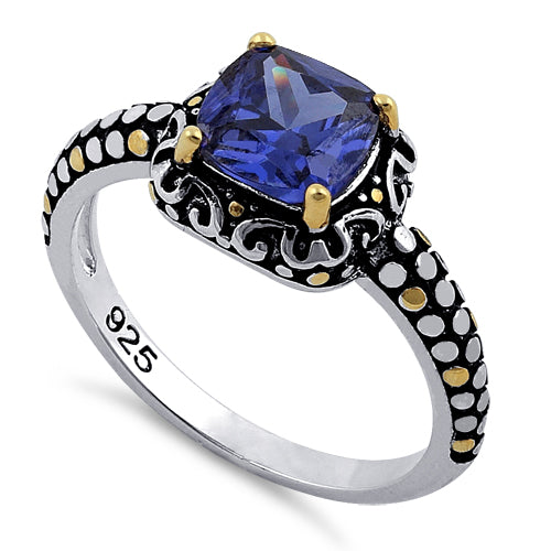 Sterling Silver Celtic Tanzanite Cushion CZ Ring