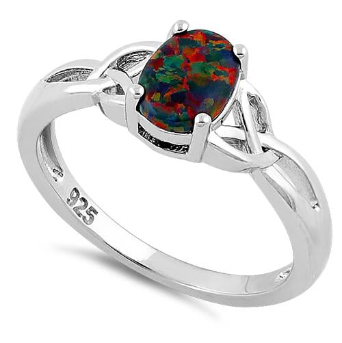 Sterling Silver Center Black Stone Opal Ring | Dreamland Jewelry