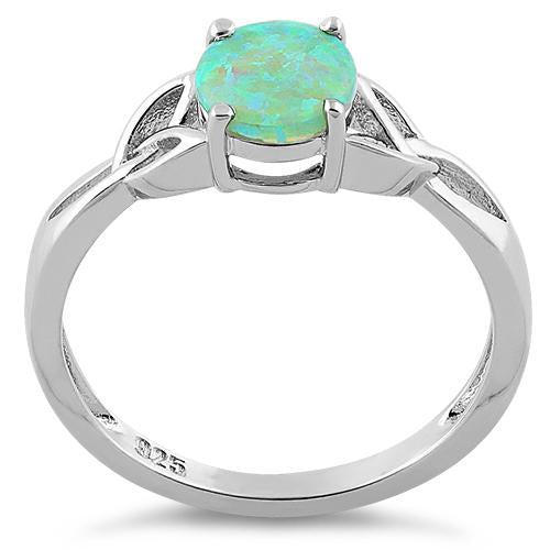 Sterling Silver Center Stone Charmed Green Lab Opal Ring