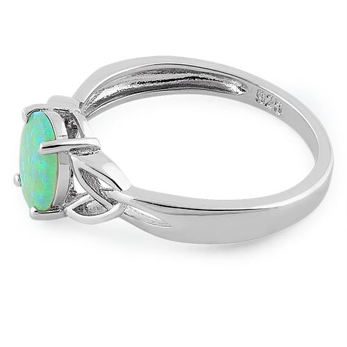 Sterling Silver Center Stone Charmed Green Lab Opal Ring