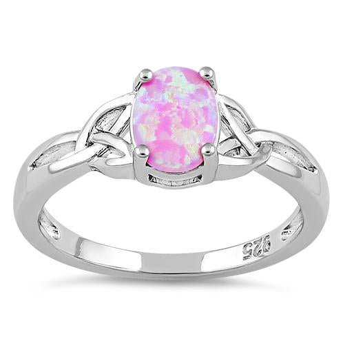 Sterling Silver Center Stone Charmed Pink Lab Opal Ring