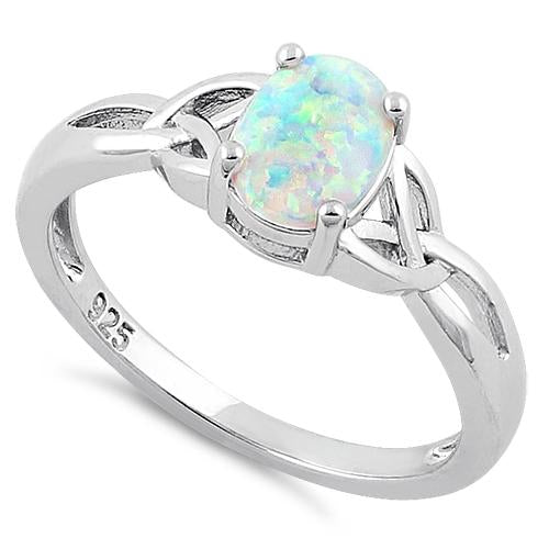 Sterling Silver Center Stone Charmed White Lab Opal Ring