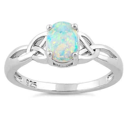 Sterling Silver Center Stone Charmed White Lab Opal Ring