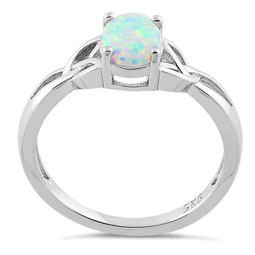 Sterling Silver Center Stone Charmed White Lab Opal Ring