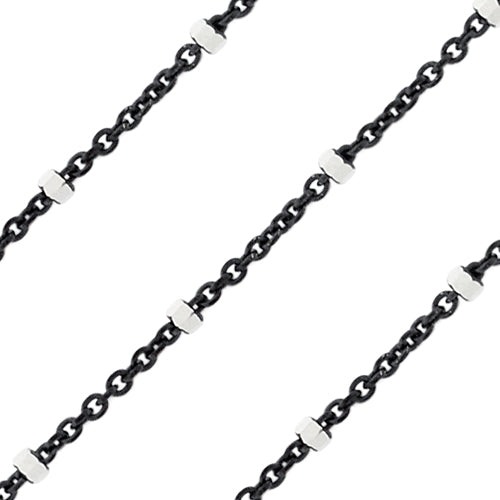 Sterling Silver Chain 2 Tone (Gunmetal / Silver) 1 x 1.5mm (sold by the foot)