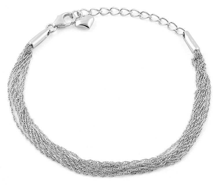 Sterling Silver Chain Links Heart Charm Bracelet