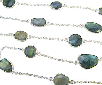 Sterling Silver Chain w/ Bezelled Labradorite (sold by the foot)