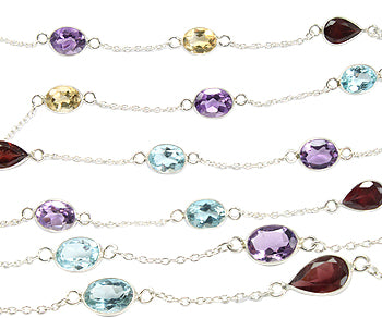 Sterling Silver Chain w/ Bezelled Multi Semi Precious Stones (sold by the foot)