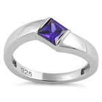 Sterling Silver Channel Bar Square Amethyst CZ Ring