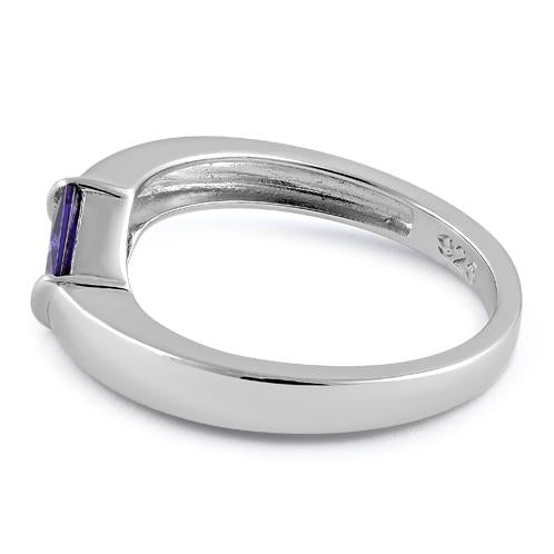 Sterling Silver Channel Bar Square Amethyst CZ Ring