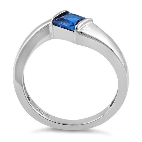 Sterling Silver Channel Bar Square Blue Spinel CZ Ring