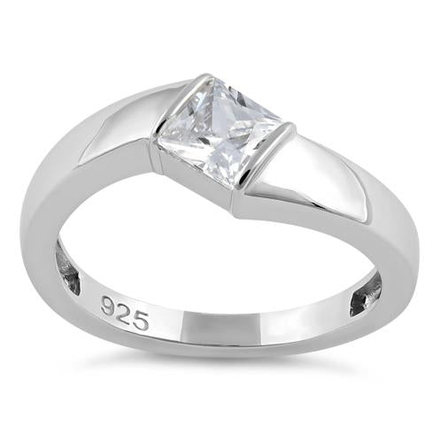 Sterling Silver Channel Bar Square Clear CZ Ring