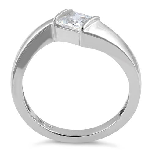 Sterling Silver Channel Bar Square Clear CZ Ring