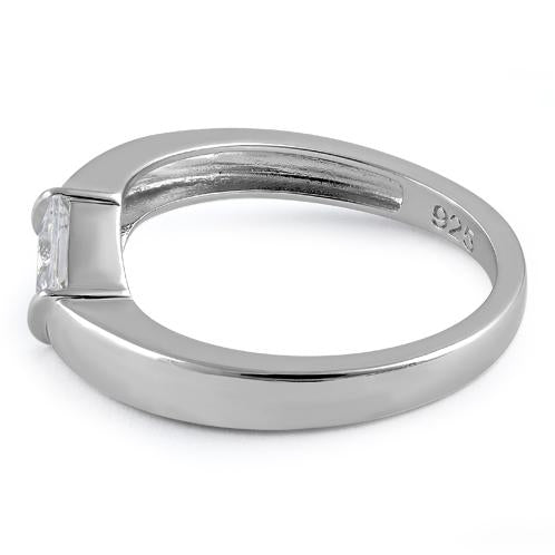 Sterling Silver Channel Bar Square Clear CZ Ring