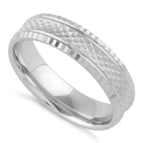 Sterling Silver Checkered Wedding Band Ring