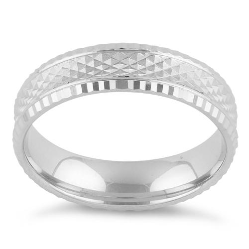 Sterling Silver Checkered Wedding Band Ring