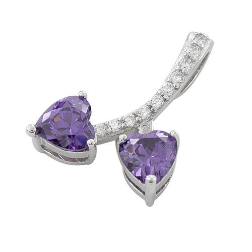 Sterling Silver Cherry Hearts Amethyst CZ Pendant