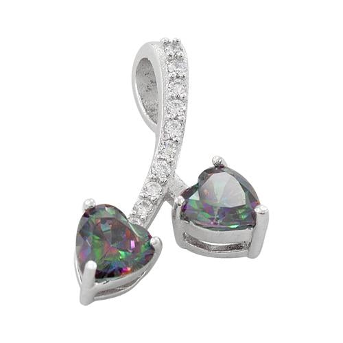 Sterling Silver Cherry Hearts Rainbow Topaz CZ Pendant