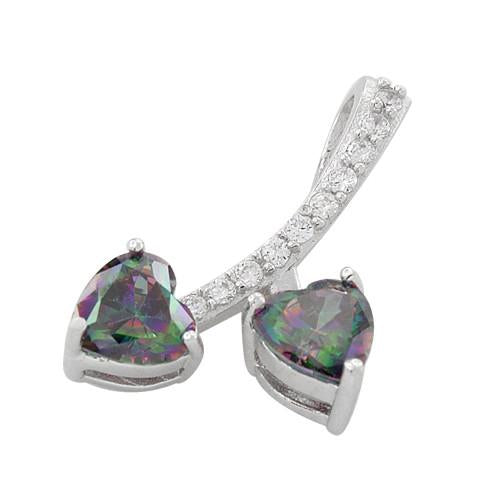 Sterling Silver Cherry Hearts Rainbow Topaz CZ Pendant