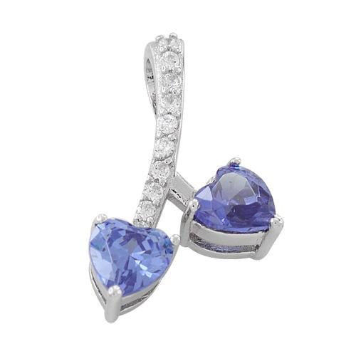 Sterling Silver Cherry Hearts Tanzanite CZ Pendant