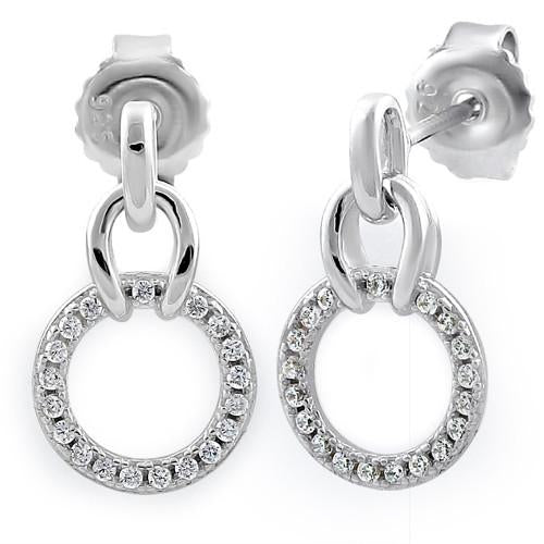 Sterling Silver Circle CZ Dangle Earrings