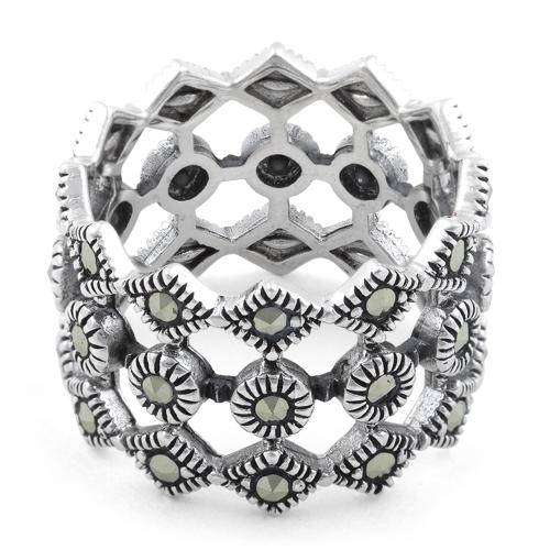Sterling Silver Circles & Diamonds Eternity Marcasite Ring
