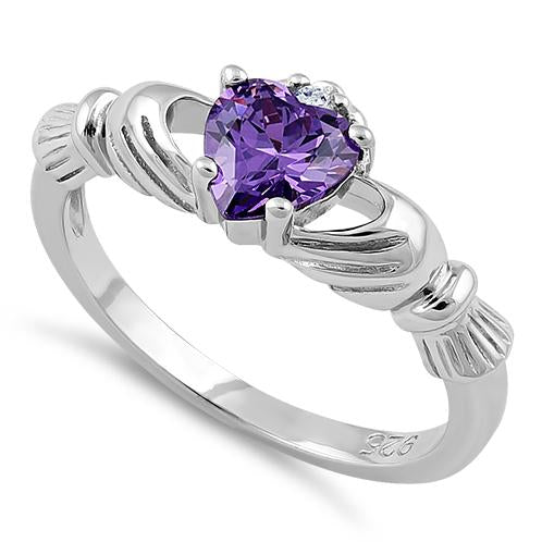 Sterling Silver Claddagh Amethyst CZ Ring