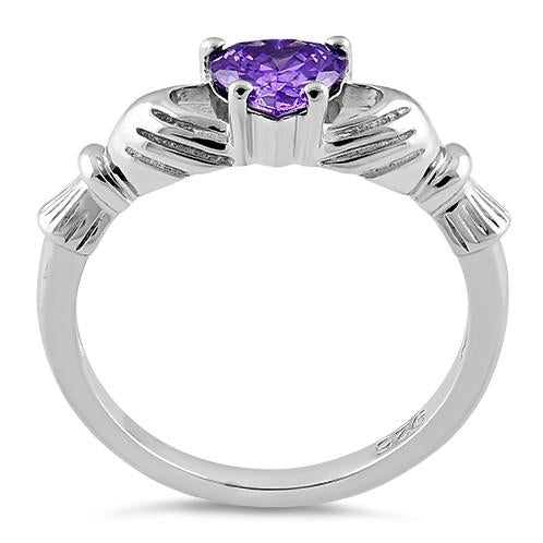 Sterling Silver Claddagh Amethyst CZ Ring