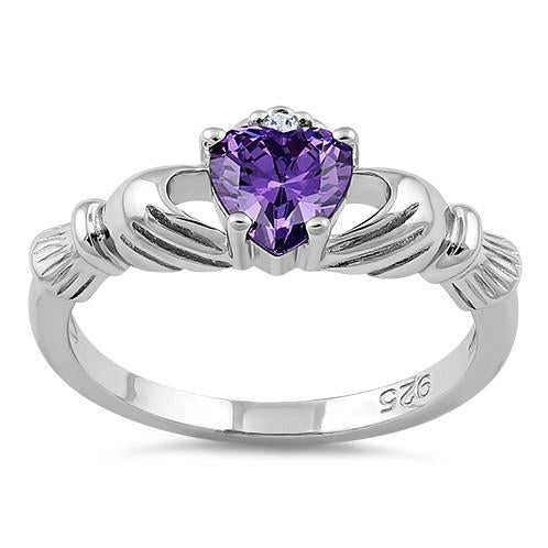 Sterling Silver Claddagh Amethyst CZ Ring