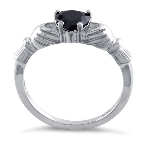 Sterling Silver Claddagh Black CZ Ring