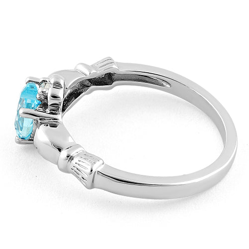 Sterling Silver Claddagh Blue Zircon CZ Ring