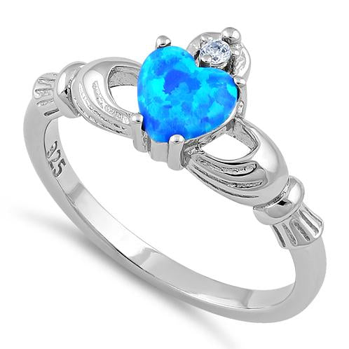 Sterling Silver Claddagh Lab Opal CZ Ring