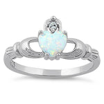Sterling Silver Claddagh White Lab Opal CZ Ring