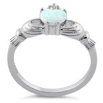 Sterling Silver Claddagh White Lab Opal CZ Ring