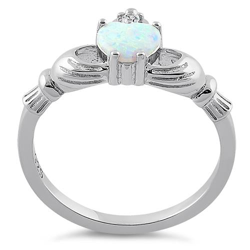 Sterling Silver Claddagh White Lab Opal CZ Ring