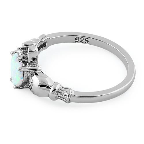 Sterling Silver Claddagh White Lab Opal CZ Ring