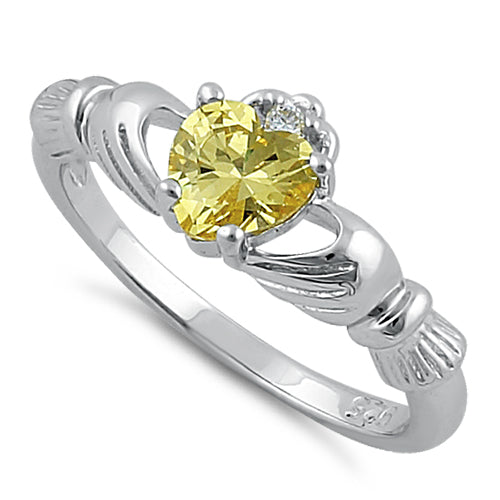 Sterling Silver Claddagh Yellow CZ Ring