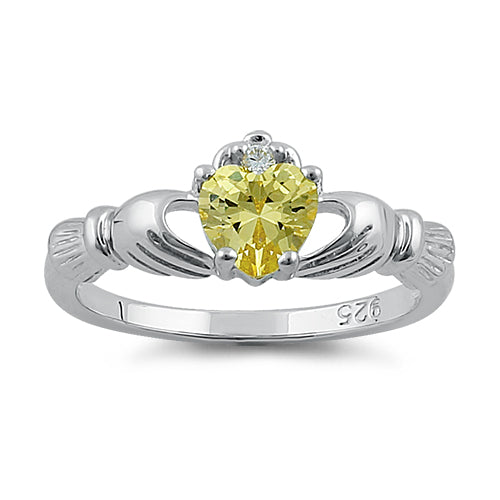 Sterling Silver Claddagh Yellow CZ Ring