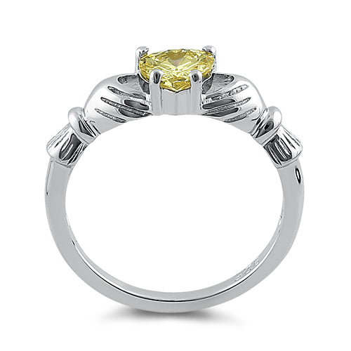 Sterling Silver Claddagh Yellow CZ Ring