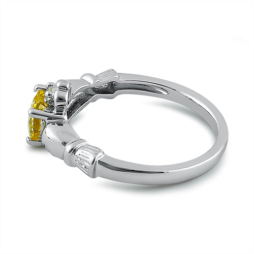 Sterling Silver Claddagh Yellow CZ Ring