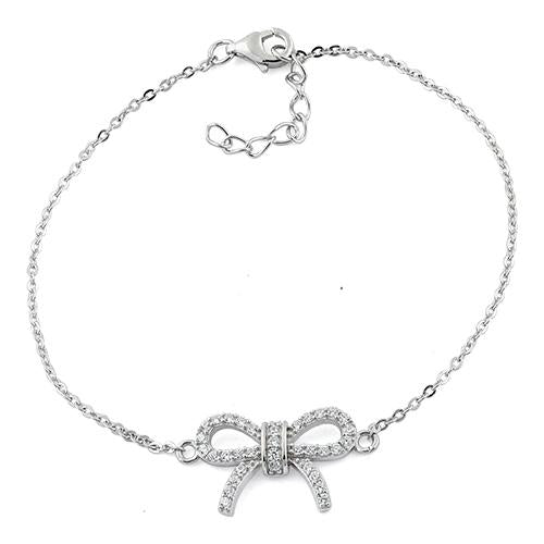 Sterling Silver Classic Bow Clear CZ Bracelet