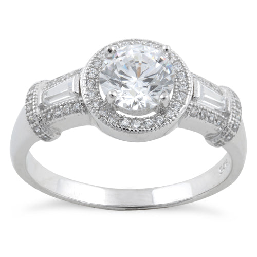 Sterling Silver Classic Clear Halo CZ Engagement Ring