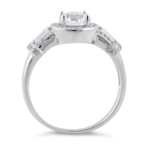 Sterling Silver Classic Clear Halo CZ Engagement Ring