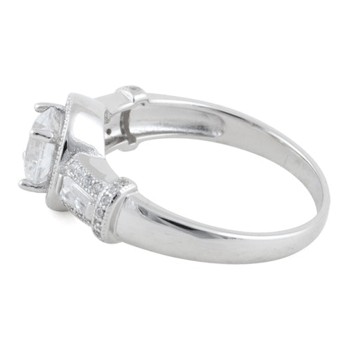 Sterling Silver Classic Clear Halo CZ Engagement Ring