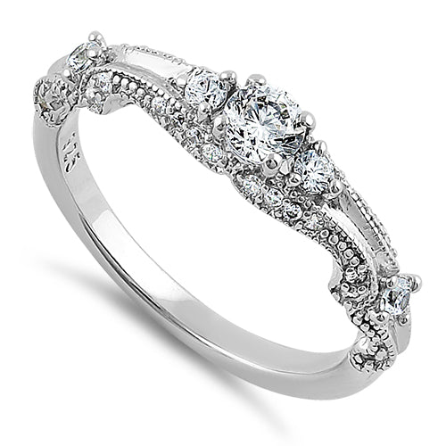 Sterling Silver Classic Round Cut Clear CZ Engagement Ring