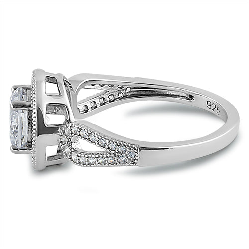 Sterling Silver Clear CZ Halo Engagement Infinity Band Ring
