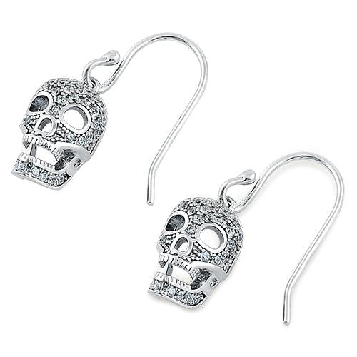 Sterling Silver Clear CZ Skull Earrings