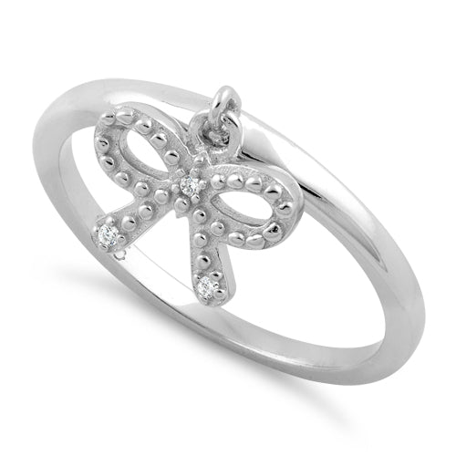 Sterling Silver Clear Dangling Ribbon CZ Ring