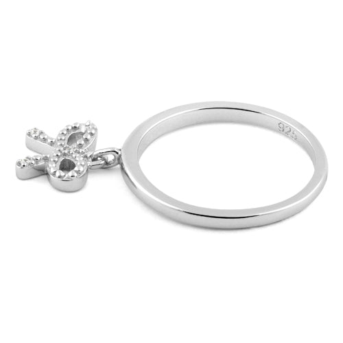 Sterling Silver Clear Dangling Ribbon CZ Ring