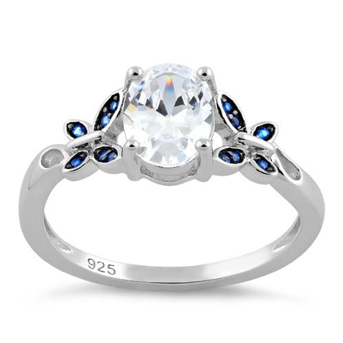 Sterling Silver Double Butterfly Oval CZ Ring